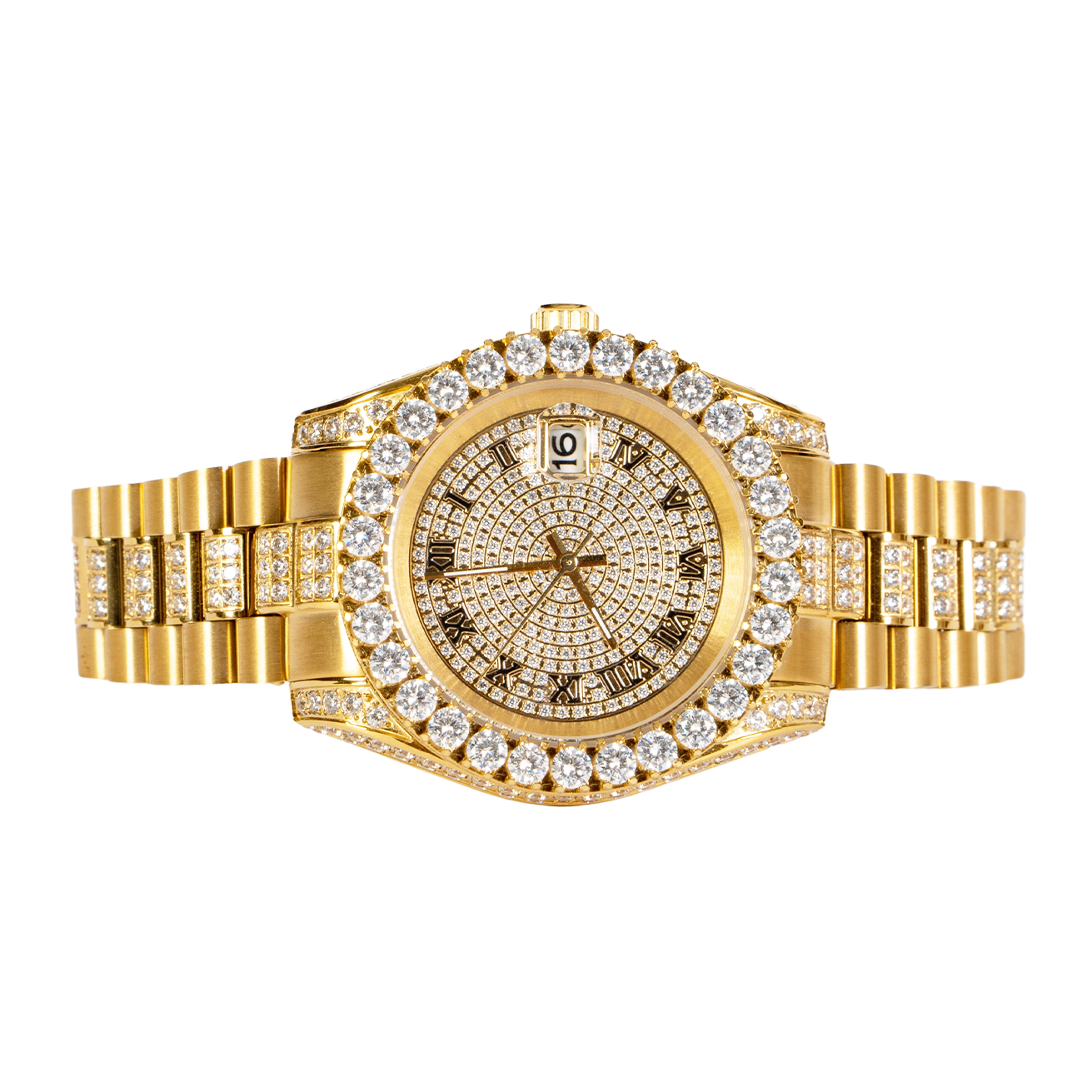 Moissanite Stainless Steel Men Yellow Steel Band Watch