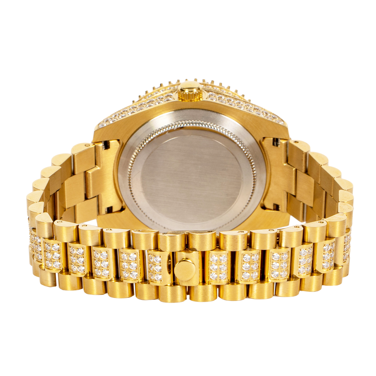 Moissanite Stainless Steel Men Yellow Steel Band Watch