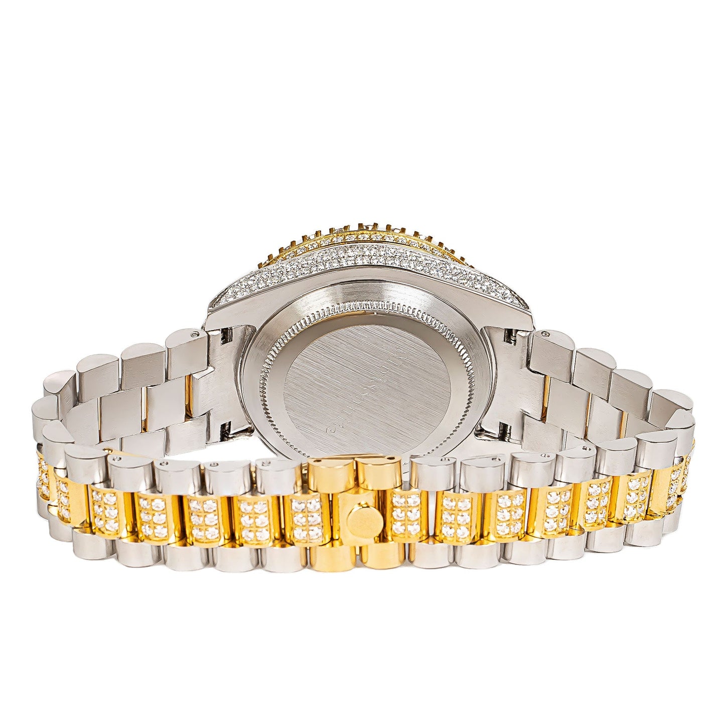 Moissanite Stainless Steel Men Yellow White Two Tone Steel Band Watch