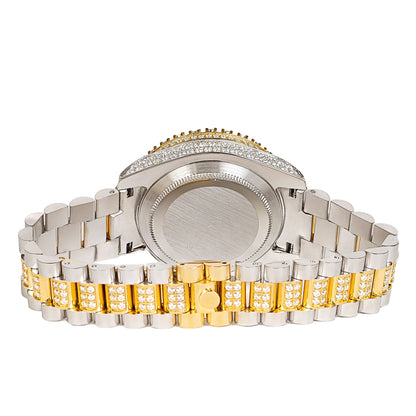 Moissanite Stainless Steel Men Yellow White Two Tone Steel Band Watch