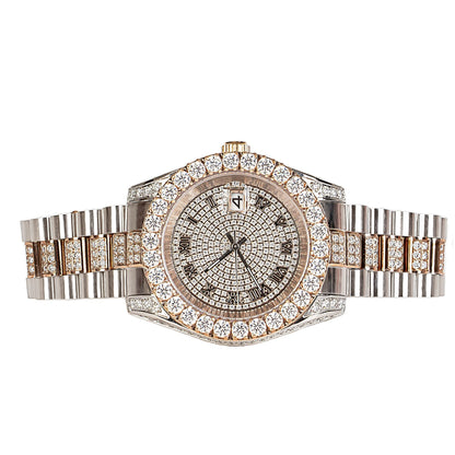 Moissanite Stainless Steel Men Rose White Two Tone Steel Band Watch
