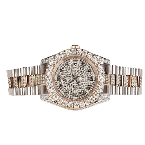 Moissanite Stainless Steel Men Rose White Two Tone Steel Band Watch