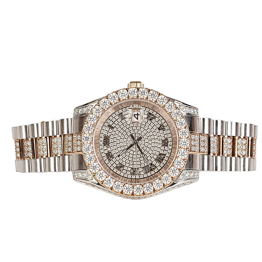 Moissanite Stainless Steel Men Rose White Two Tone Steel Band Watch