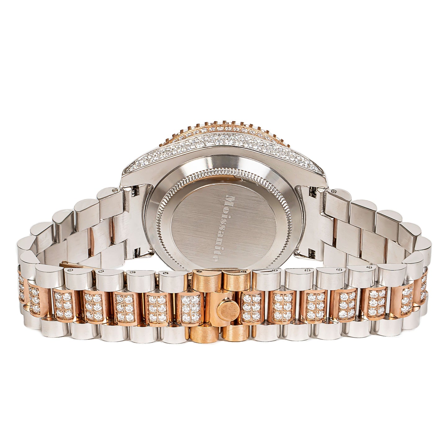 Moissanite Stainless Steel Men Rose White Two Tone Steel Band Watch