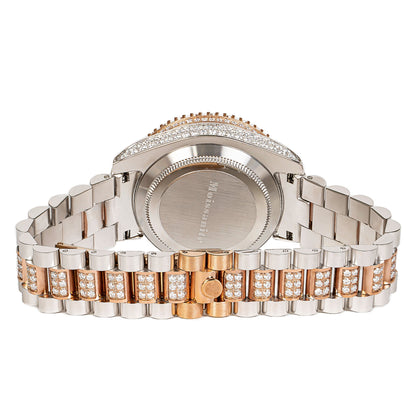 Moissanite Stainless Steel Men Rose White Two Tone Steel Band Watch