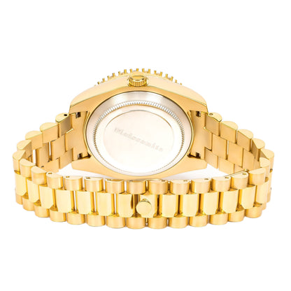 Moissanite Stainless Steel Red Dial Men Yellow Steel Band Watch