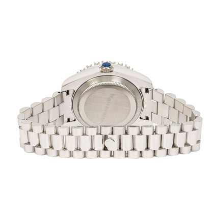 Moissanite Stainless Steel Green Dial Men White Steel Band Watch