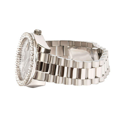 Moissanite Stainless Steel Silver Dial Men White Steel Band Watch