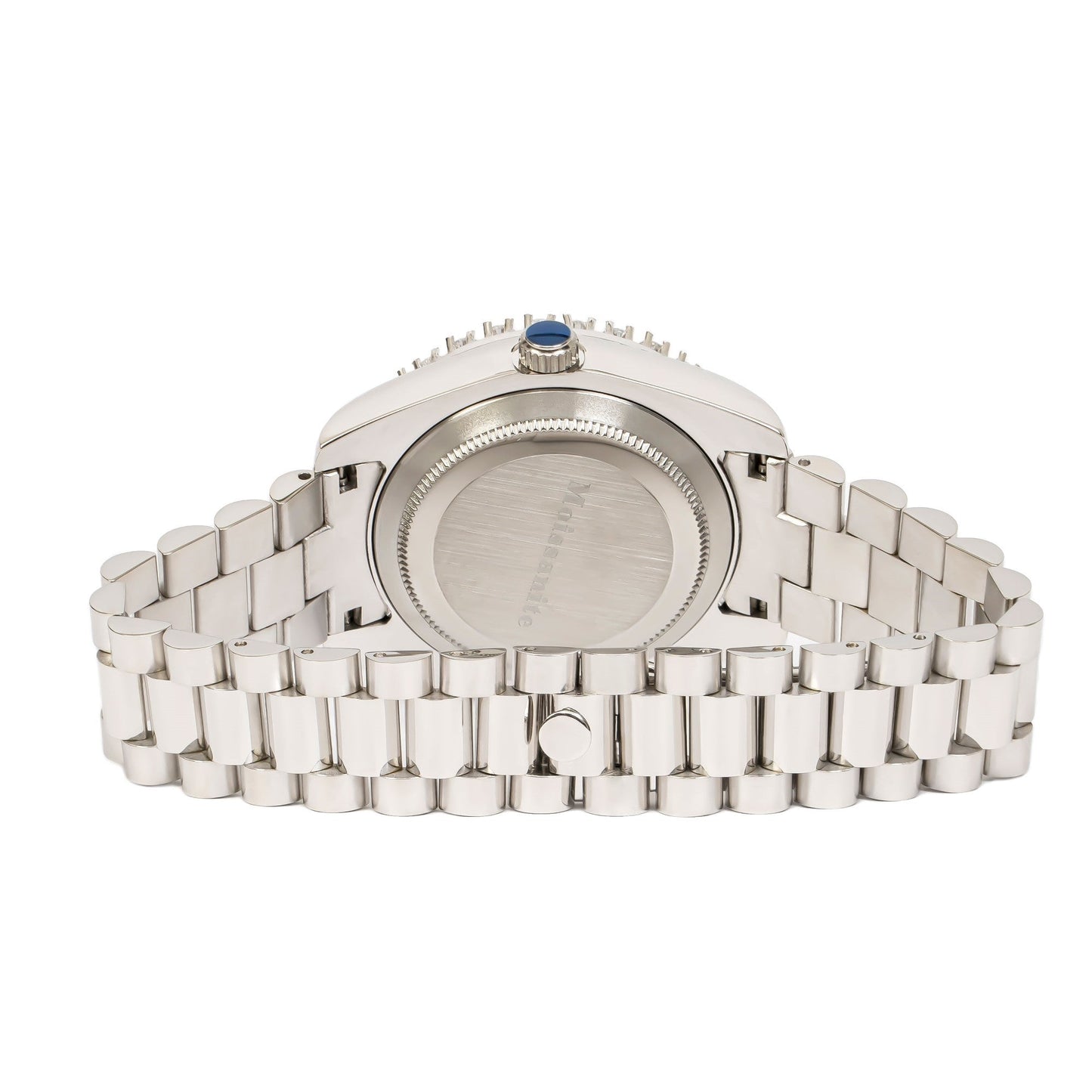 Moissanite Stainless Steel Silver Dial Men White Steel Band Watch
