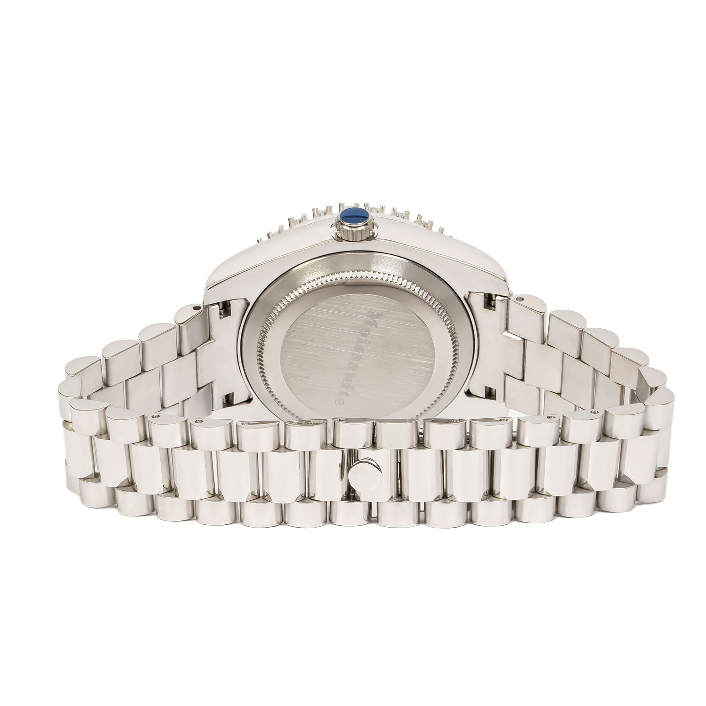 Moissanite Stainless Steel Red Dial Men White Steel Band Watch