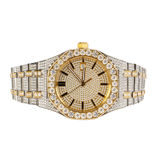 Men'S Stainless Steel Cubic Zirconia Yellow Two Tone Automatic Watch