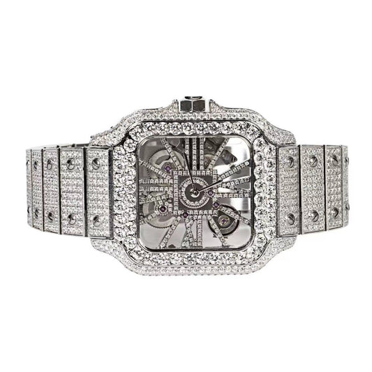 Stainless Steel Cubic Zirconia White Tone Automatic Men Watch