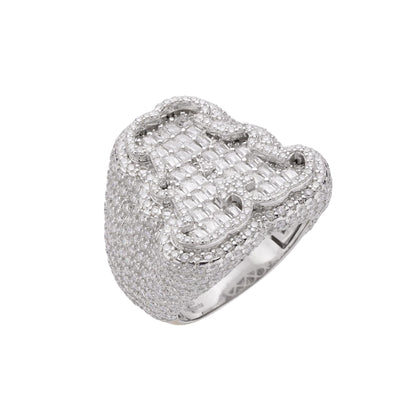 Sterling Silver Round Baguette Moissanite Albhabet A letter Initial Size 10 Men Ring 7-5/8 Ctw