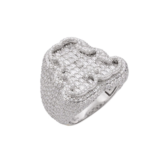 Sterling Silver Round Baguette Moissanite Albhabet A letter Initial Size 10 Men Ring 7-5/8 Ctw