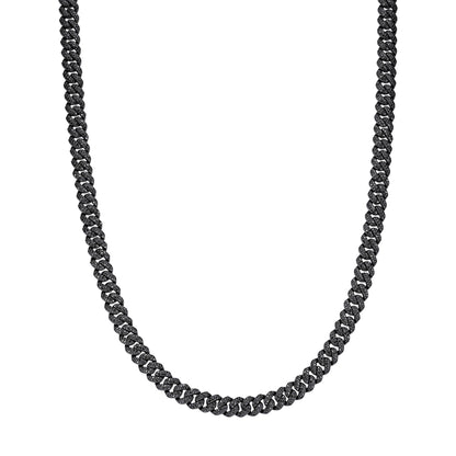 Sterling Silver 8mm Round Black Moissanite Miami Cuban Chain 22 Inch Men Necklace  13-3/4 Ctw