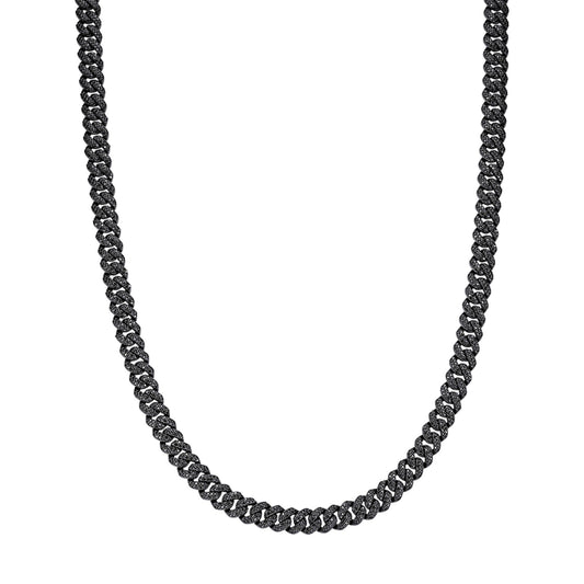Sterling Silver 8mm Round Black Moissanite Miami Cuban Chain 22 Inch Men Necklace  13-3/4 Ctw