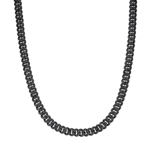 Sterling Silver 10mm Round Black Moissanite Miami Cuban Chain 22 Inch Men Necklace  13-5/8 Ctw