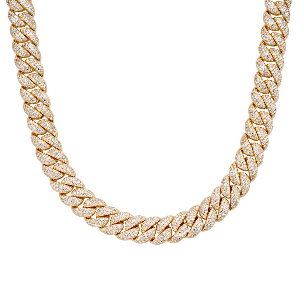 Sterling Silver Moissanite 10mm 22 Inch Cuban Chain Necklace  13-5/8 Ctw