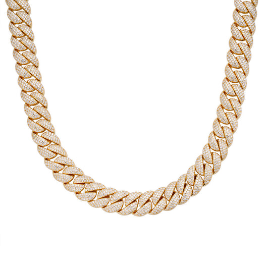 Sterling Silver Moissanite 10mm 22 Inch Cuban Chain Necklace  13-5/8 Ctw
