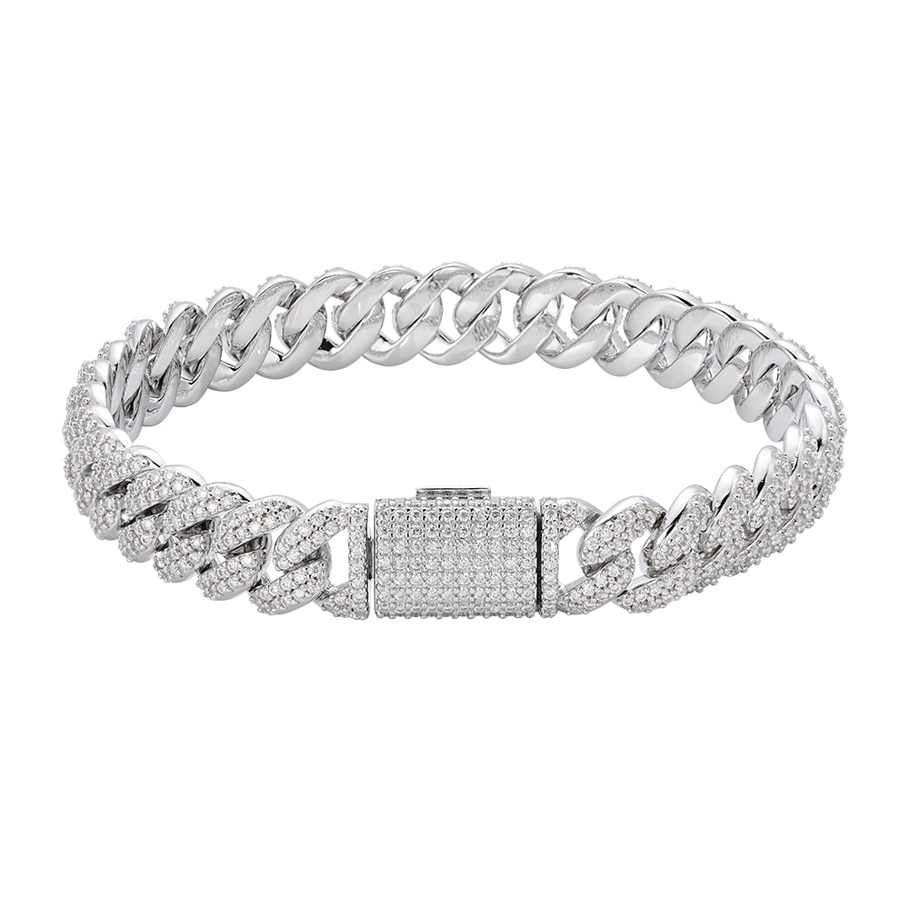Sterling Silver Moissanite 10mm Cuban Bracelet 8 Inch 5-1/10 Ctw