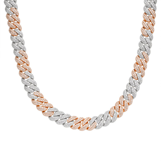 Sterling Silver Moissanite 10mm Cuban Chain 22 Inch Necklace 13-5/8 Ctw
