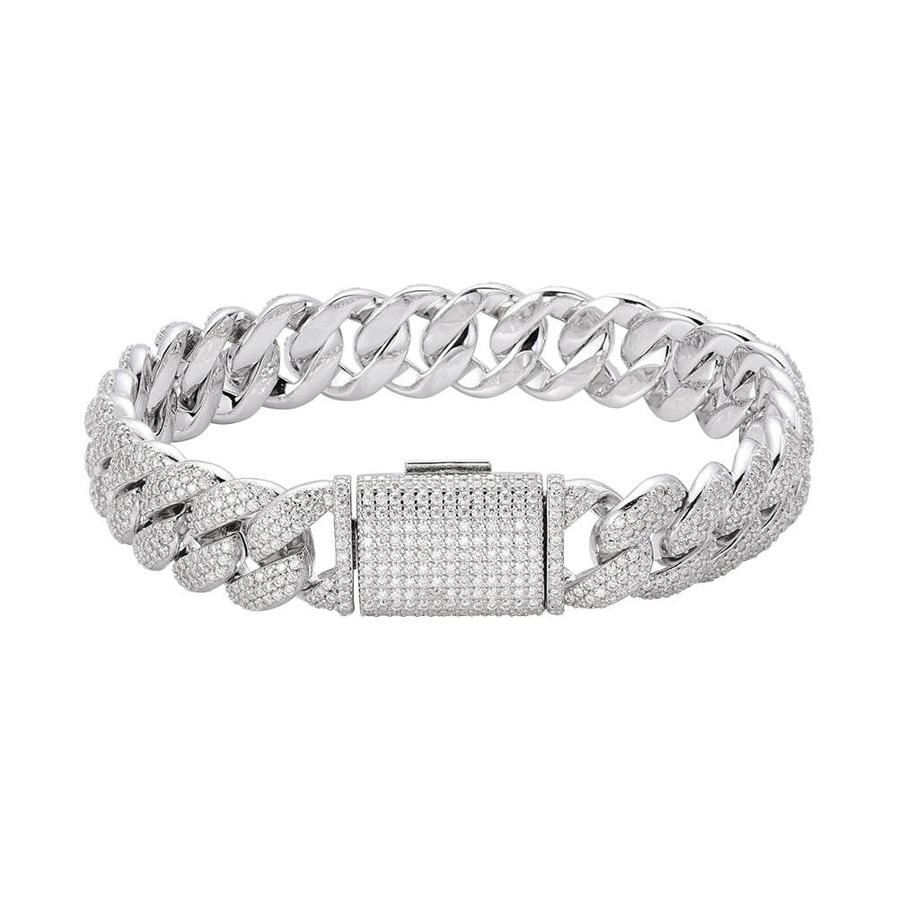 Sterling Silver Moissanite 12mm Cuban Bracelet 8 Inch 7-3/4 Ctw