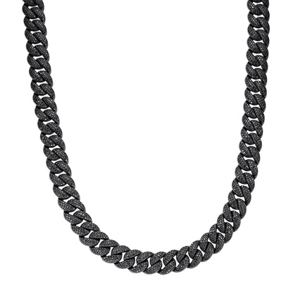 Sterling Silver 15mm Round Black Moissanite Miami Cuban Chain 22 Inch Men Necklace  27-1/3 Ctw