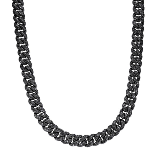 Sterling Silver 15mm Round Black Moissanite Miami Cuban Chain 22 Inch Men Necklace  27-1/3 Ctw