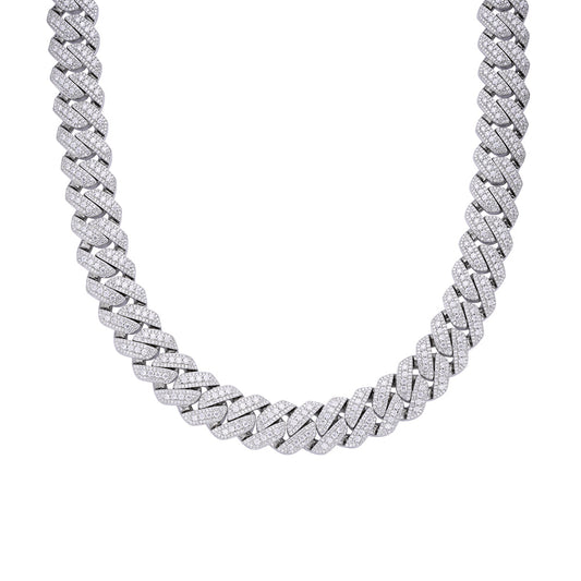 Sterling Silver Moissanite 20mm Three Stone Heavy Cuban Chain 22 Inch Necklace 46-1/10 Ctw