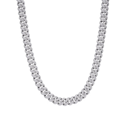 Sterling Silver Moissanite 10mm Heavy Cuban Chain 22 Inch Necklace 15-1/2 Ctw