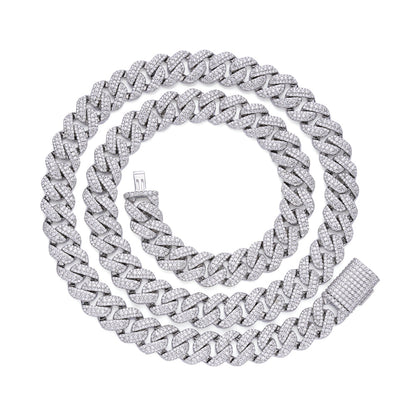 Sterling Silver Moissanite 10mm Heavy Cuban Chain 22 Inch Necklace 15-1/2 Ctw