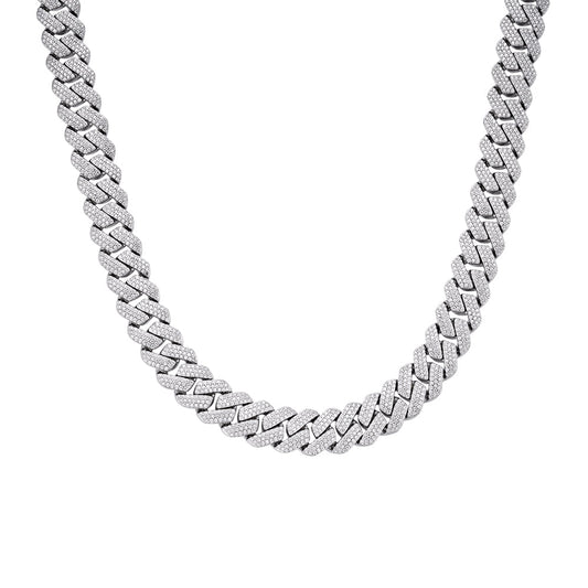 Sterling Silver Moissanite 13mm Square Cuban Chain 22 Inch Necklace 18-1/4 Ctw
