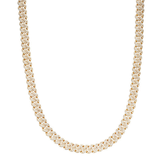 Sterling Silver Round Big Stone in Center Surrounded with Small Stones 10mm Moissanite Cuban Chain 22Inch Necklace  18-3/8 Ctw