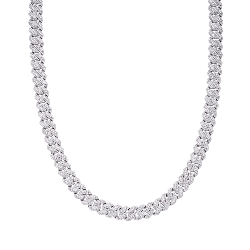Sterling Silver Round Big Stone in Center Surrounded with Small Stones 10mm Moissanite Cuban Chain 22Inch Necklace 18-3/8 Ctw
