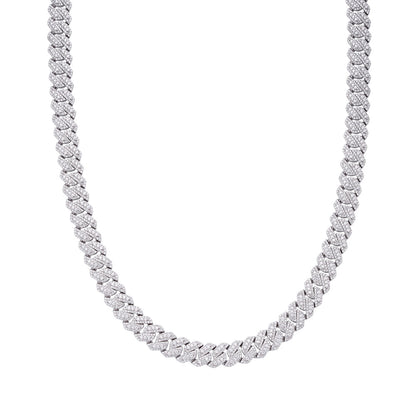 Sterling Silver Round Big Stone in Center Surrounded with Small Stones 10mm Moissanite Cuban Chain 22Inch Necklace 18-3/8 Ctw