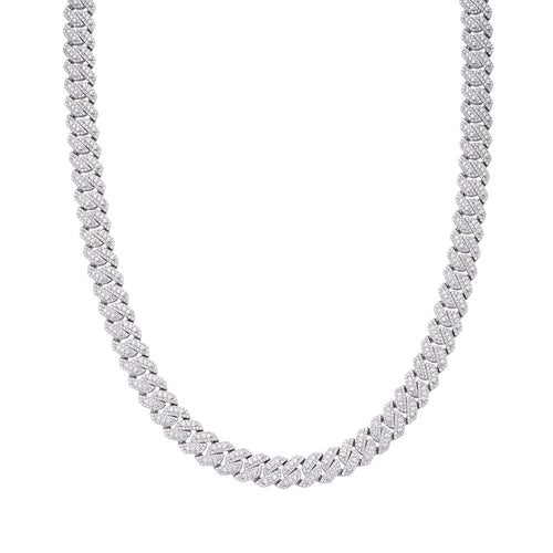 Sterling Silver Round Big Stone in Center Surrounded with Small Stones 10mm Moissanite Cuban Chain 22Inch Necklace 18-3/8 Ctw