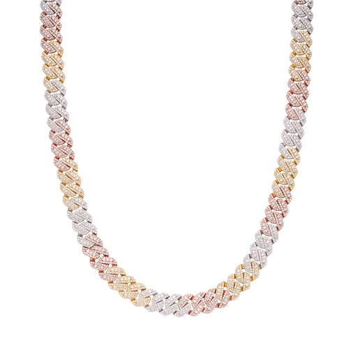 Sterling Silver Round Big Stone in Center Surrounded with Small Stones 10mm Moissanite Cuban Chain 22Inch Necklace 18-3/8 Ctw