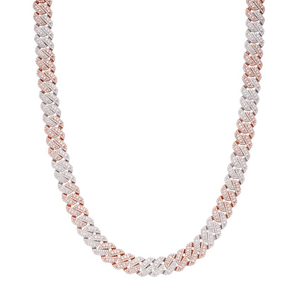 Sterling Silver Round Big Stone in Center Surrounded with Small Stones 10mm Moissanite Cuban Chain 22Inch Necklace 18-3/8 Ctw