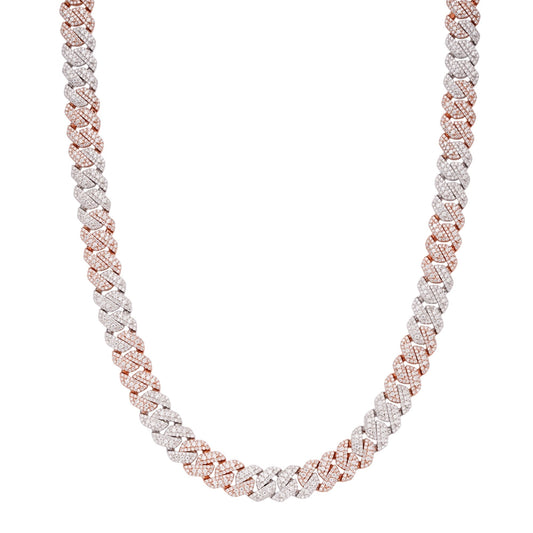 Sterling Silver Round Big Stone in Center Surrounded with Small Stones 10mm Moissanite Cuban Chain 22Inch Necklace 18-3/8 Ctw