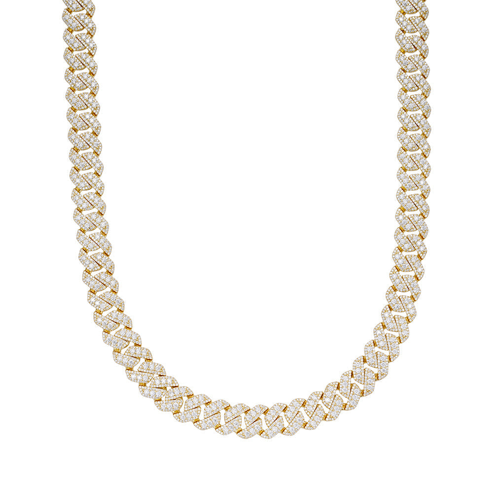 Sterling Silver Round Big Stone in Center Surrounded with Small Stones 12mm Moissanite Cuban Chain 22Inch Necklace  30 Ctw