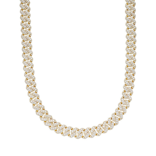 Sterling Silver Round Big Stone in Center Surrounded with Small Stones 12mm Moissanite Cuban Chain 22Inch Necklace  30 Ctw