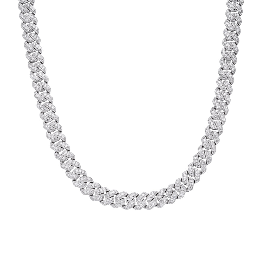 Sterling Silver Round Big Stone in Center Surrounded with Small Stones 12mm Moissanite Cuban Chain 22Inch Necklace 30 Ctw