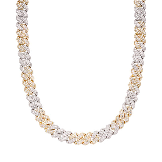 Sterling Silver Round Big Stone in Center Surrounded with Small Stones 12mm Moissanite Cuban Chain 22Inch Necklace 30 Ctw