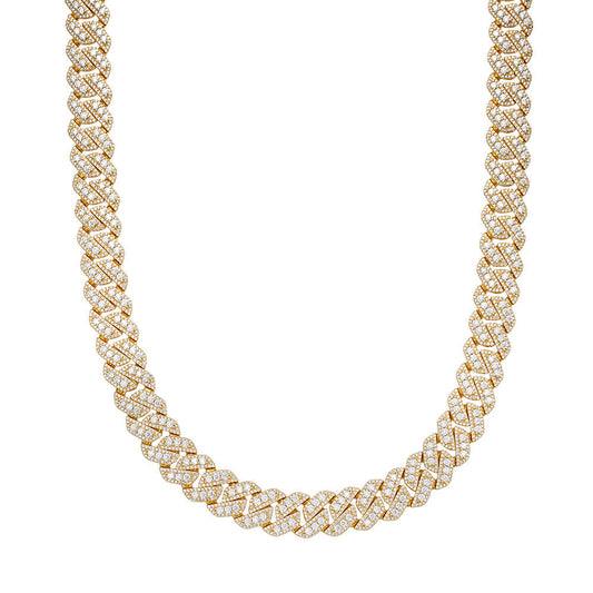 Sterling Silver Round Big Stone in Center Surrounded with Small Stones 14mm Moissanite Cuban Chain 22Inch Necklace  34 Ctw