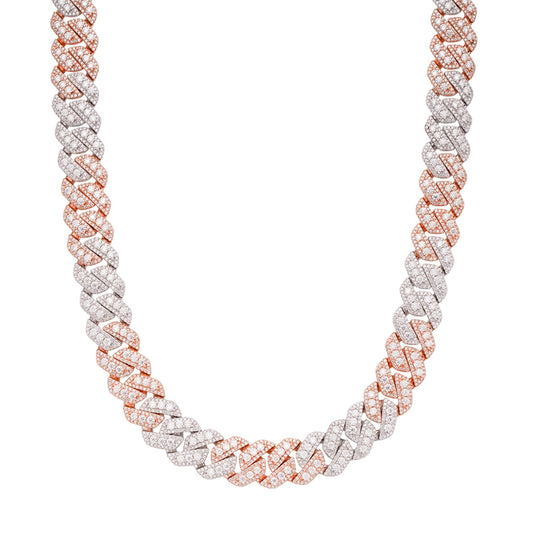 Sterling Silver Round Big Stone in Center Surrounded with Small Stones 14mm Moissanite Cuban Chain 22Inch Necklace 34 Ctw