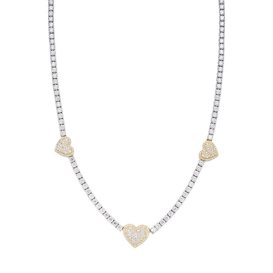 Sterling Silver Round Moissanite 15mm Heart Designer With 3mm Tennis Chain 18 Inch Necklace 1-1/3 Ctw