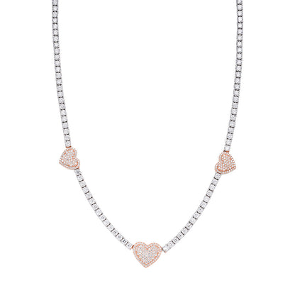 Sterling Silver Round Moissanite 15mm Heart Designer With 3mm Tennis Chain 18 Inch Necklace 1-1/3 Ctw