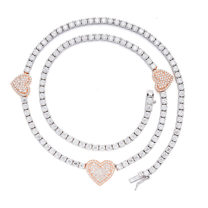 Sterling Silver Round Moissanite 15mm Heart Designer With 3mm Tennis Chain 18 Inch Necklace 1-1/3 Ctw