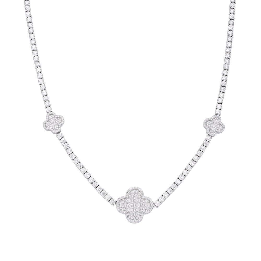 Sterling Silver Round Moissanite 15mm Designer With 3mm Tennis Chain 18 Inch Necklace 1 Ctw