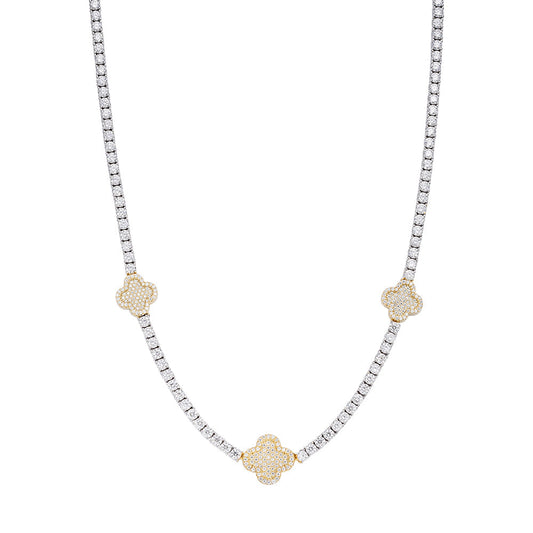 Sterling Silver Round Moissanite 15mm Designer With 3mm Tennis Chain 18 Inch Necklace 1 Ctw